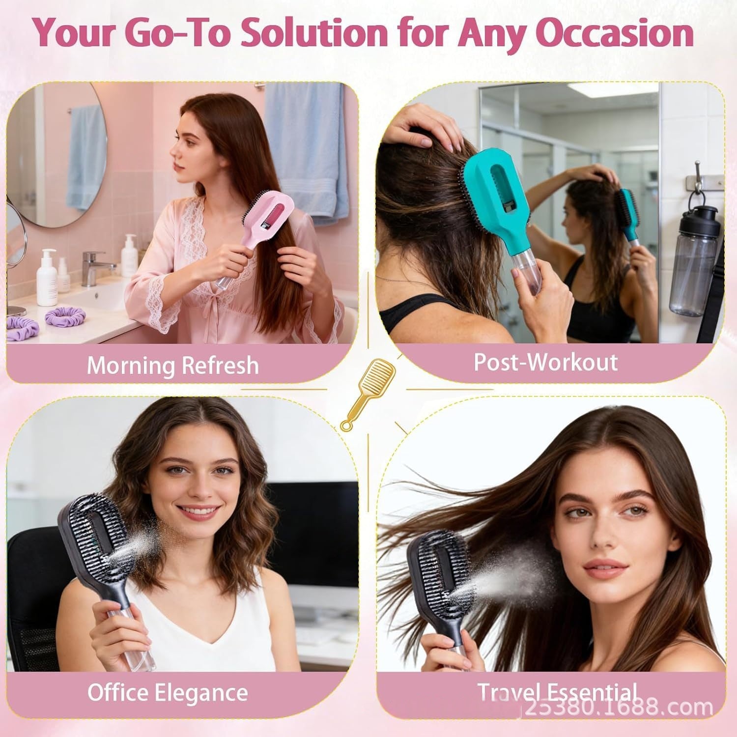2in1 Sprayer Comb Detangling Scalp Massage Hairbrush With Spray Bottle Essential Oil Water Mist Spray Brush Anti-static Summer